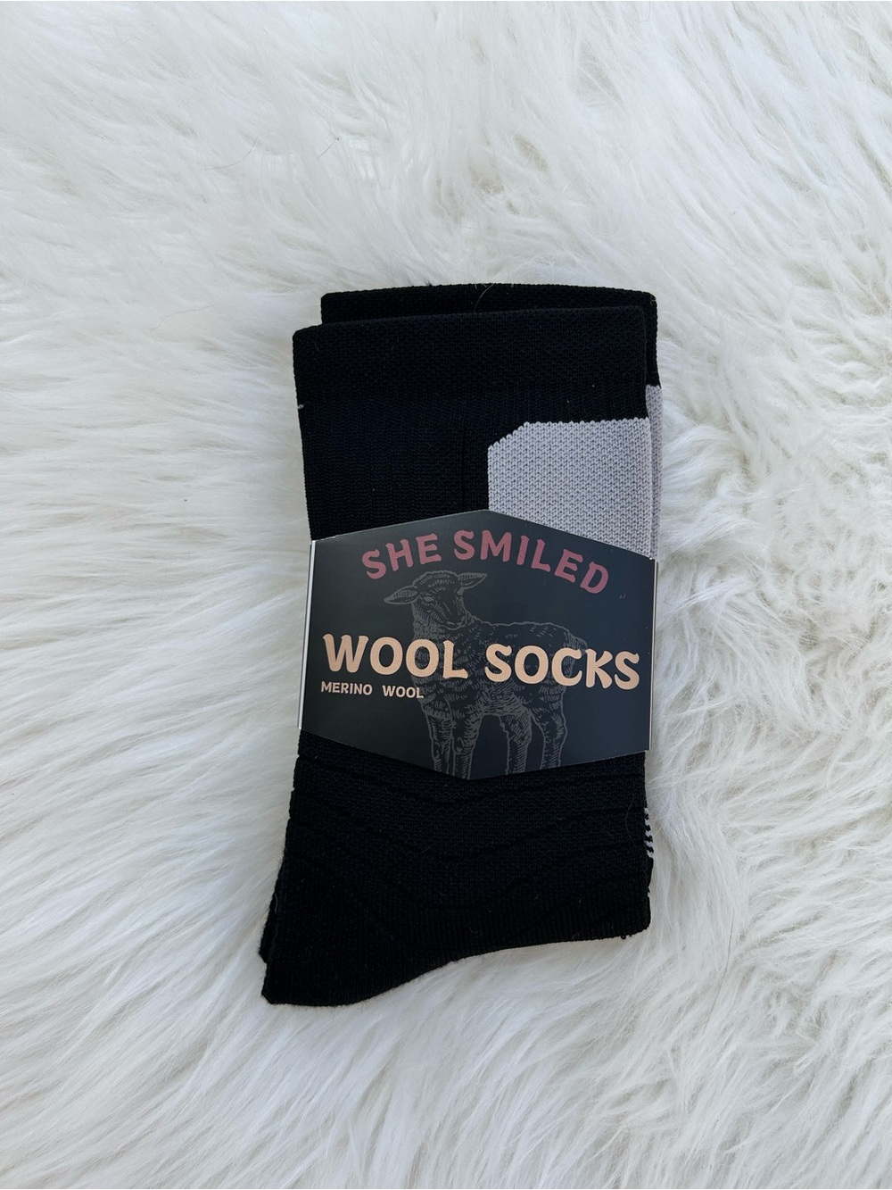 She Smiled Black Merino Wool Socks - Men's Casual Crew Size Large NWT